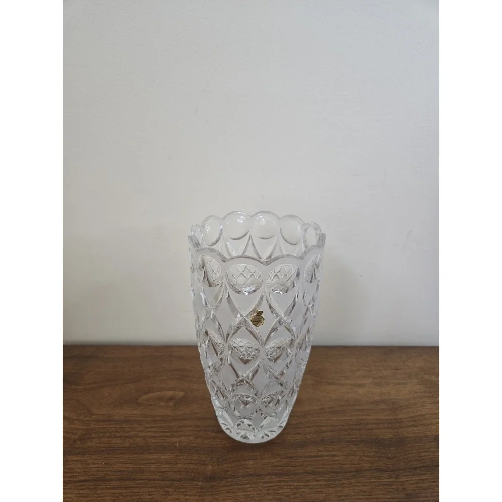 Vintage West Germany Crystal Vase 24% Lead Bavaria Scalloped Diamond Cut Clear